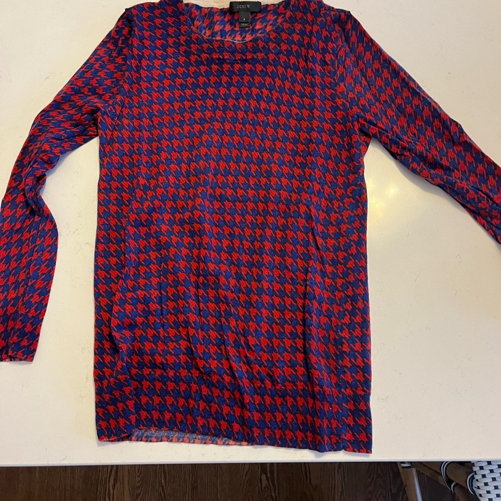 J. Crew Red and Blue Houndstooth merino sweater